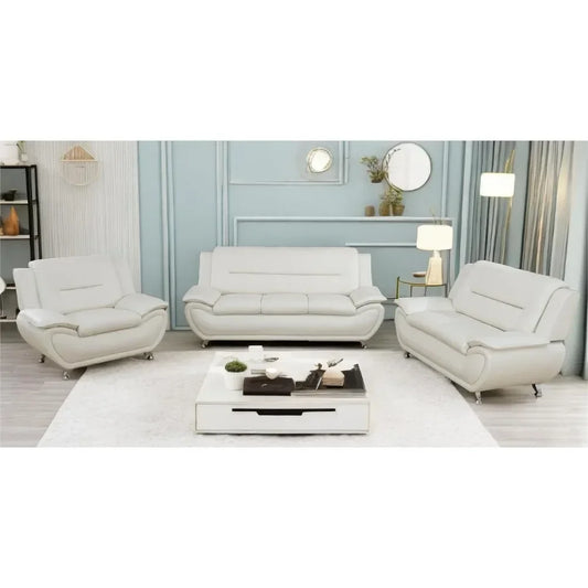 Creamy White Leather Couches for Living Room, Sectional Sofa Living Room Furniture Sets, Sofa and Loveseat Set, Sofa Couch Set