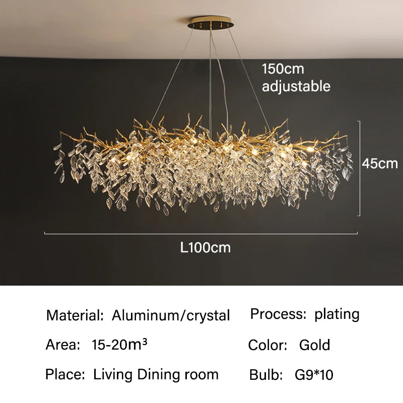Dining Room Chandelier Long Shaped Dining Room Circular Branch Simple French Luxury Villa Living Room Crystal Lighting Fixtures