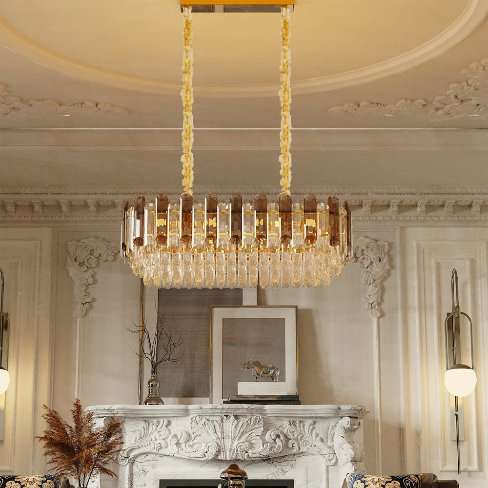 Vrygle Modern Crystal Chandeliers ,6-Light Crystal Rectangle Chandeliers, Dining Room Light Mount for Living Room Kitchen，room