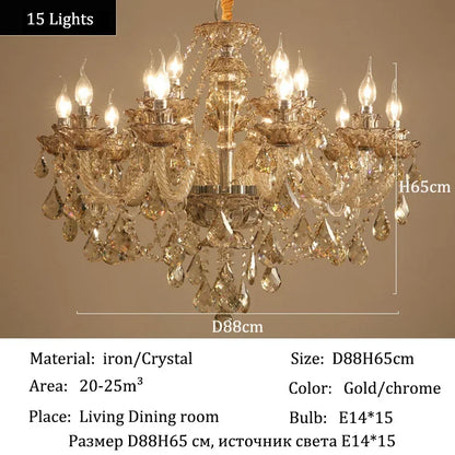 Luxury Home Crystal Chandeliers Villa Lighting for Living Room Decorate Ceiling Pendant Lamps Indoor Hanging Led Lights Fixture