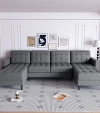 Modular Sectional Sofa with Chaise, Convertible Oversize L Shaped Couch with Reversible Ottoman,Linen 6 Seater Free Combination