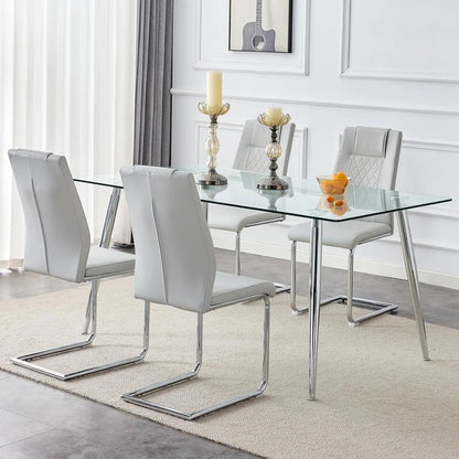 Glass Dining Table Set for 4,5 Piece Dining Table and Chairs Set，Modern Kitchen Dining Room Table with 4 Black PU Leather