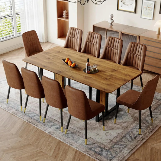 Large Dining Table Set for 10,79" Rectangle Wood Dining Table Set with 10 Cushion Upholstered Chairs,10 Seat Dining Table Set