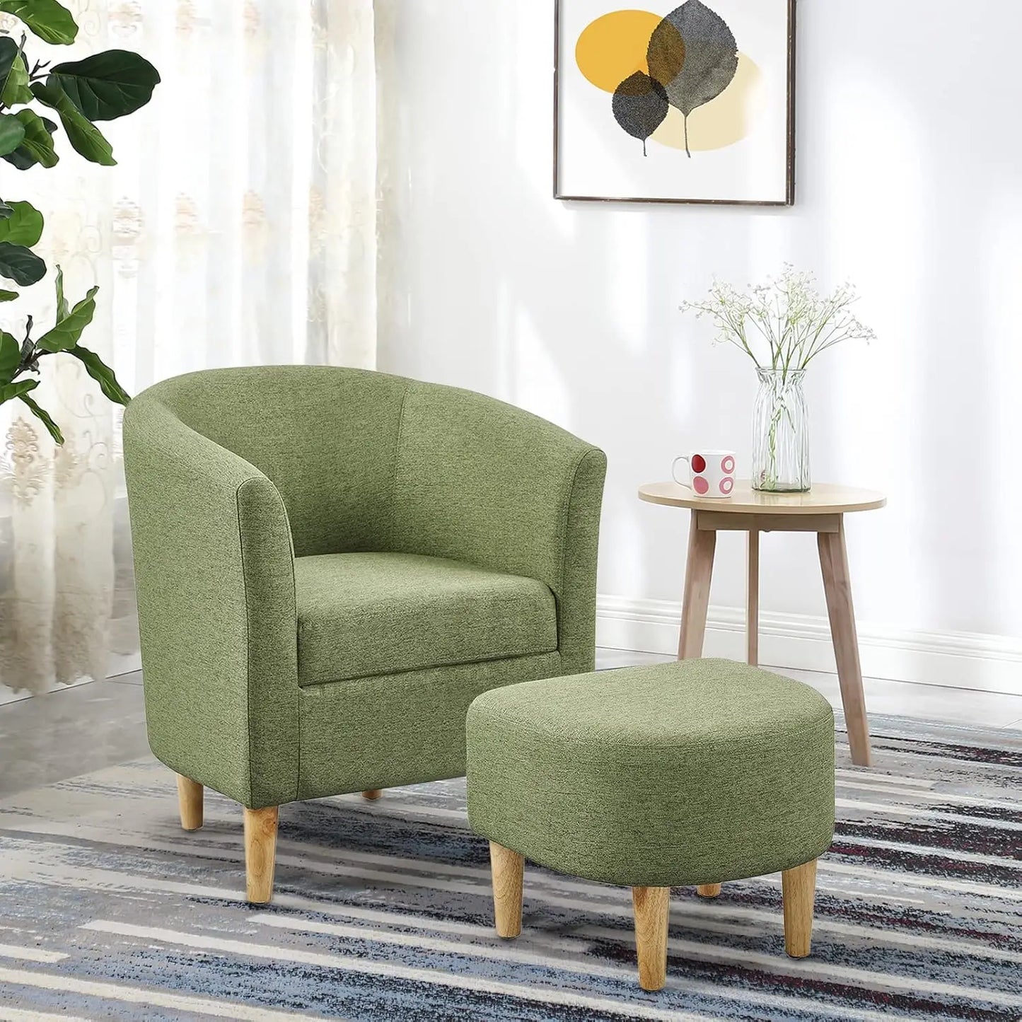 Accent Chair, Sherpa Chair White Fluffy Chair Teddy Barrel Chair with Ottoman Comfy ArmChair Footrest Set
