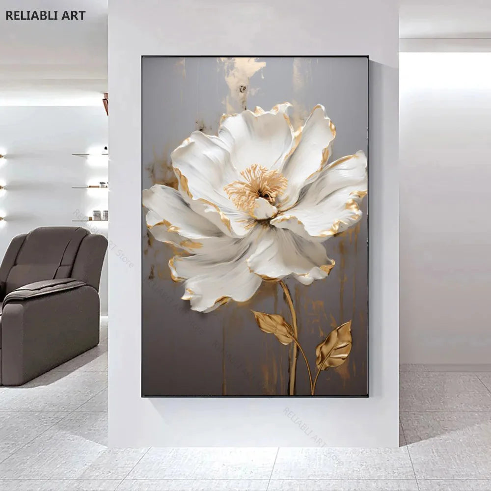 Blooming White Flowers On Canvas, Poster,Print Painting Abstract  Wall Art Picture For Nordic Living Room Decor Cuadros Unframed