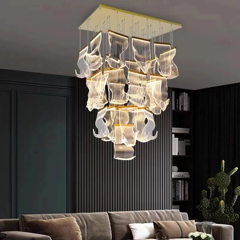 Light Guide LED Modern Chandelier living room decor lighting Duplex Rotating Stairs Pendant Lamp Dining room Hanging Lights