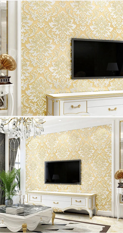 European 3D Relief Embossed Damask Wallpaper Bedroom Living room Background Floral Pattern 3D Textured Wall Paper Home Decor