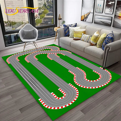 Child Playmat Traffic Highway City Playroom Carpet Rug for Home Living Room Bedroom Doormat Decor, Area Rug Non-slip Floor Mat