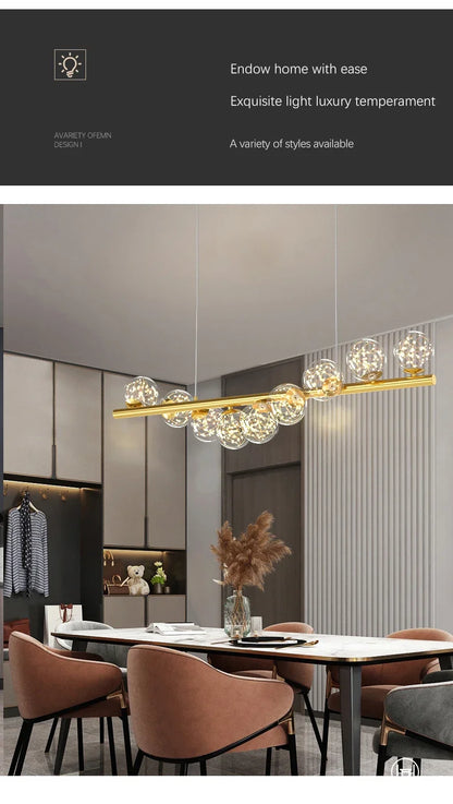 Modern Led Long Ceiling Chandelier Suspension Glass Balls Dining Table Room Kitchen Home Decor Hanging Lamp Front Desk Lights
