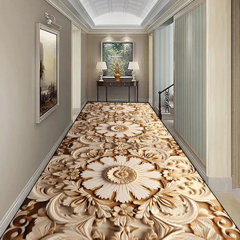 Luxury Long Corridor Carpet Non-slip Stairway Rug European Style Stairs Hallway Carpet Washable Runner Customizable Aisle Rug