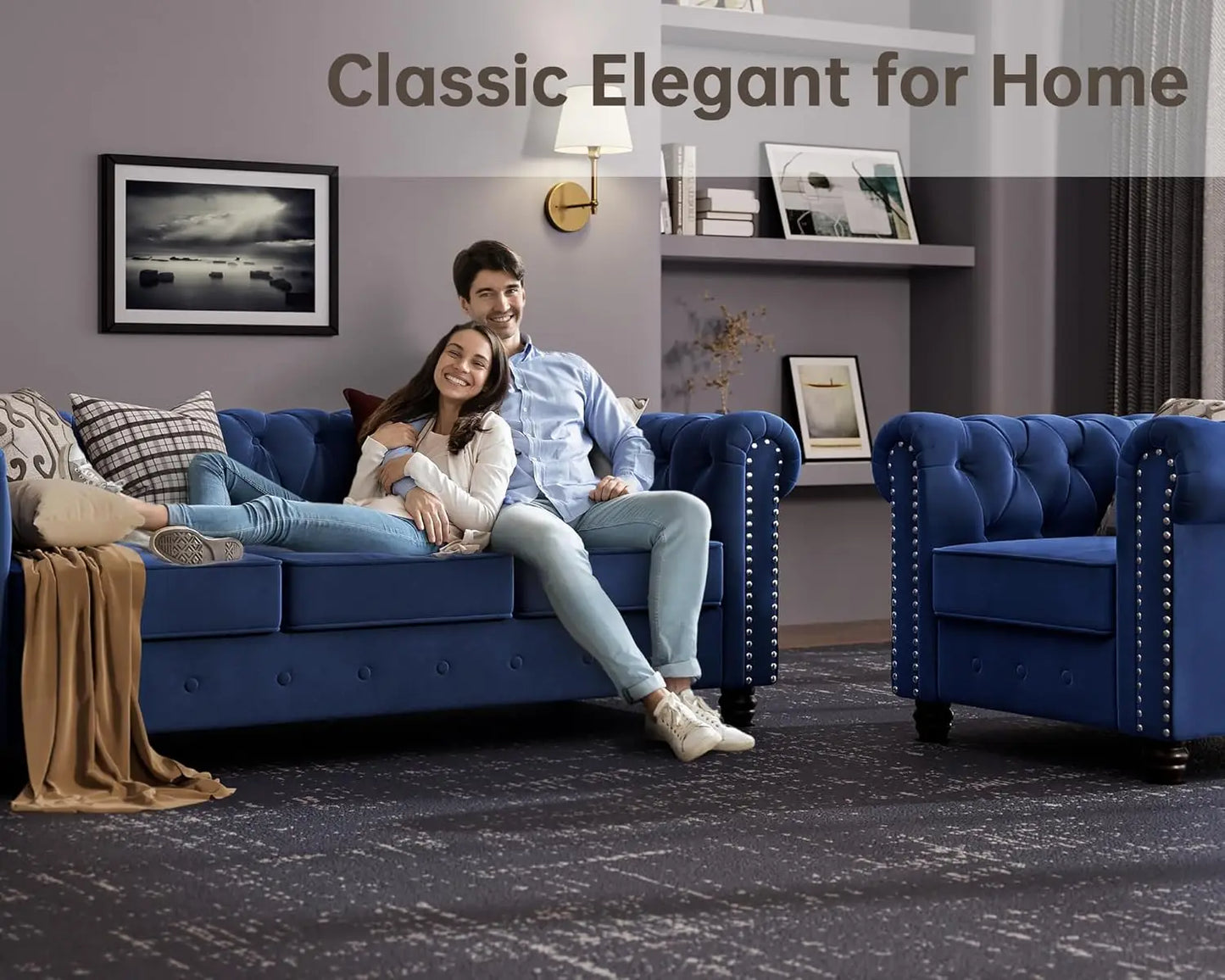 Chair for Living Room,Velvet No Sagging, Living 24'' Comfy Seat Depth, Accent Tool-Free Assemble