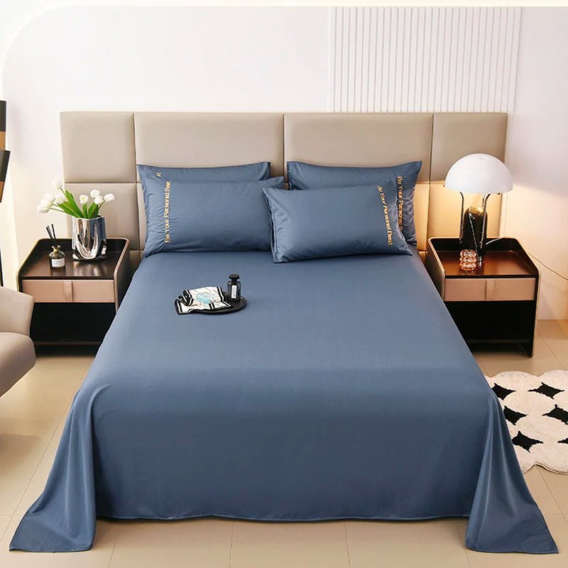 3PCS Solid Color Flat Sheet With English Embroidery Pillowcases Soft & Breathable Bed Sheet Hotel Quality Microfiber Bed Cover