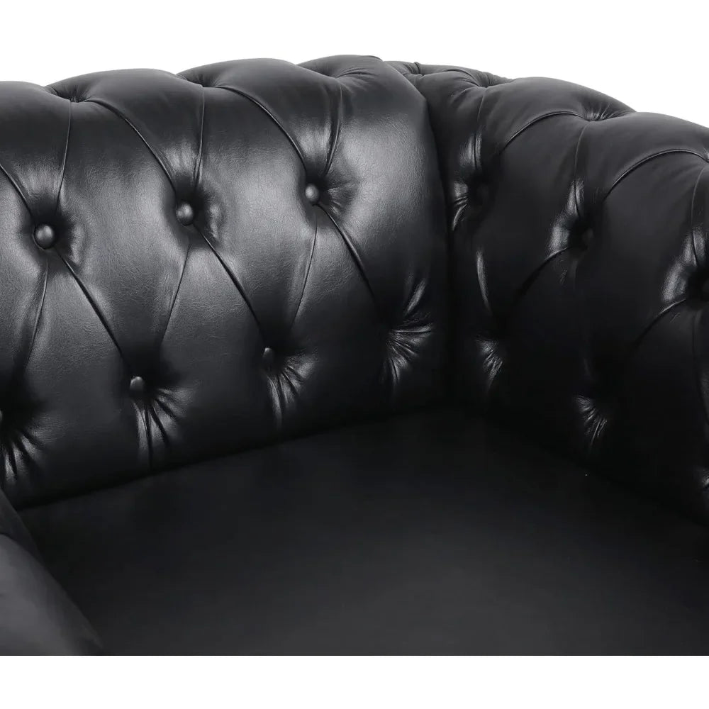 Chesterfield Sofa Leather for Living Room, 3 Seater Sofa Tufted Couch Faux Leather with Rolled Arms and Nailhead for Living Room