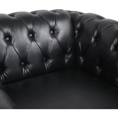 Chesterfield Sofa Leather for Living Room, 3 Seater Sofa Tufted Couch Faux Leather with Rolled Arms and Nailhead for Living Room