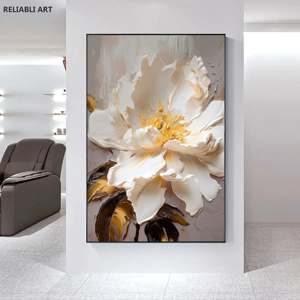 Blooming White Flowers On Canvas, Poster,Print Painting Abstract  Wall Art Picture For Nordic Living Room Decor Cuadros Unframed