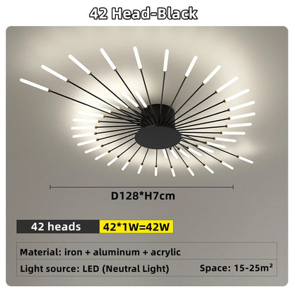 Led Firework Chandelier Dimmable For Living Room Bedroom Milk Yellow Ceiling Chandelier Dining Room LED Ceiling Lamp With Remote