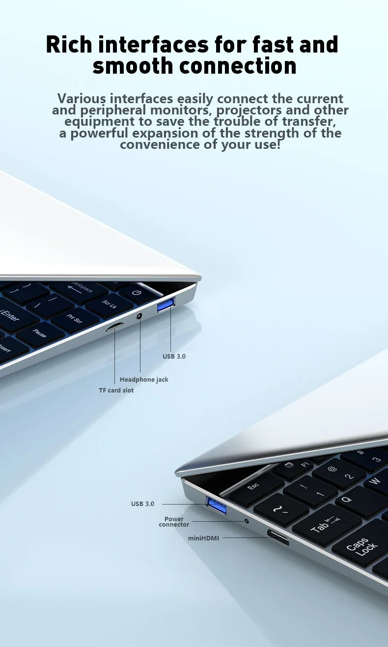 LENO 14.1"Ultra Slim Laptop 16GB RAM 2TB SSD Windows 11 Intel N3700 Notebook Gamer 1920*1080  Display Office Study Computer PC