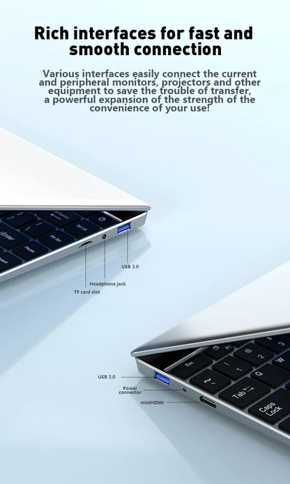 LENO 14.1"Ultra Slim Laptop 16GB RAM 2TB SSD Windows 11 Intel N3700 Notebook Gamer 1920*1080  Display Office Study Computer PC