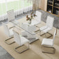 Modern dining table set for 6 people, glass table with 6 faux leather chairs, kitchen display table, suitable for living room