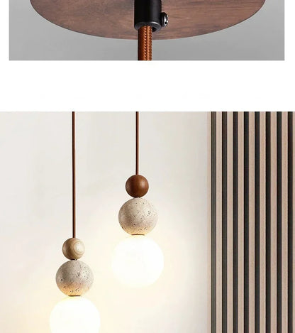 Yellow Travertine Bedside Chandelier Mahogany Nordic Japanese Log Wabi Sabi Style Homestay Single Head Long Line Pendant Lights