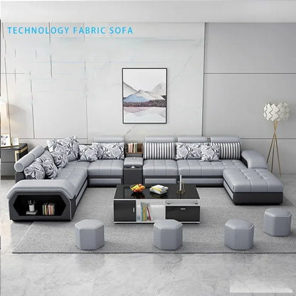 Linlamim Fabric Sofa Set Furniture Living Room Sofa Set With USB And Stools