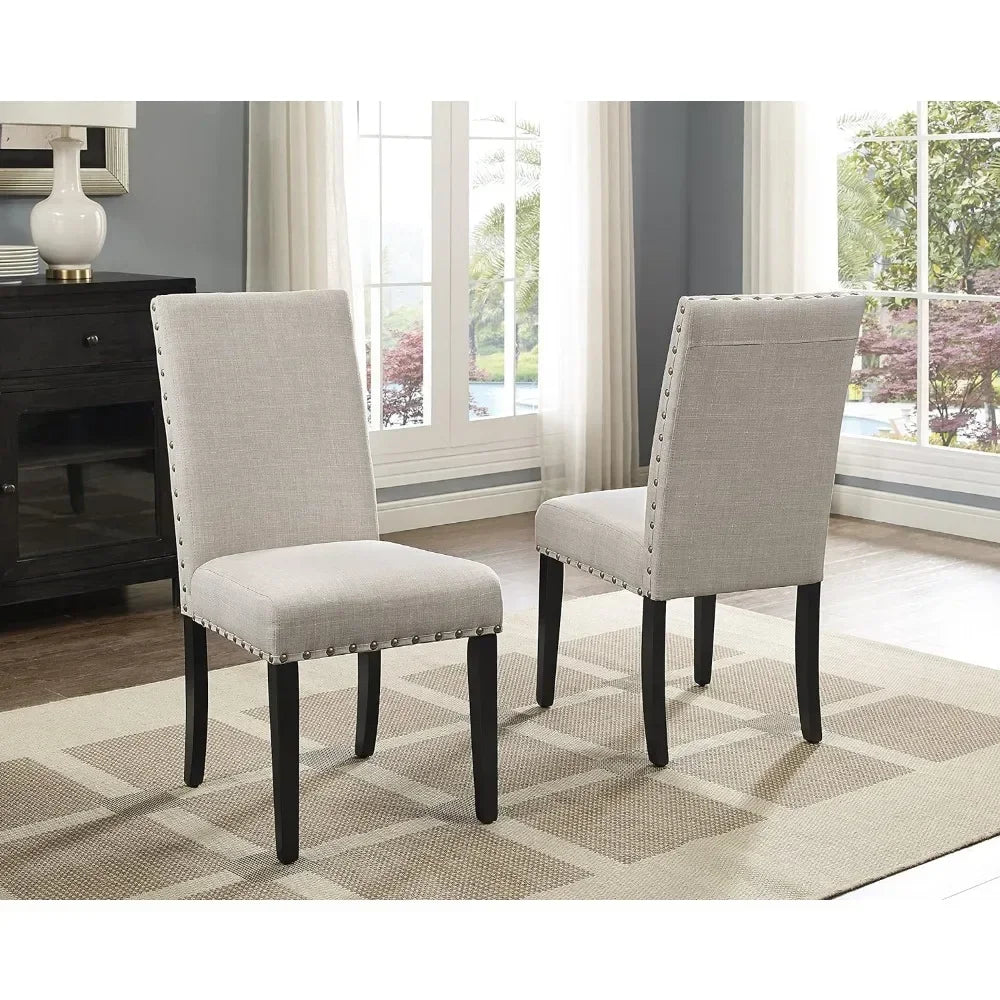 Furniture Biony Dining Collection Espresso Wood Set Fabric Nailhead Chairs