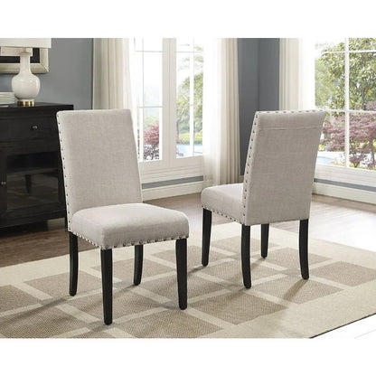 Furniture Biony Dining Collection Espresso Wood Set Fabric Nailhead Chairs