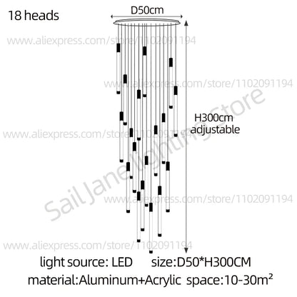 LED Staircase Modern Chandelier Luxury Villa Living Room Lighting Penthouse Home Decor Restaurant Bright High-Rise Chandelier