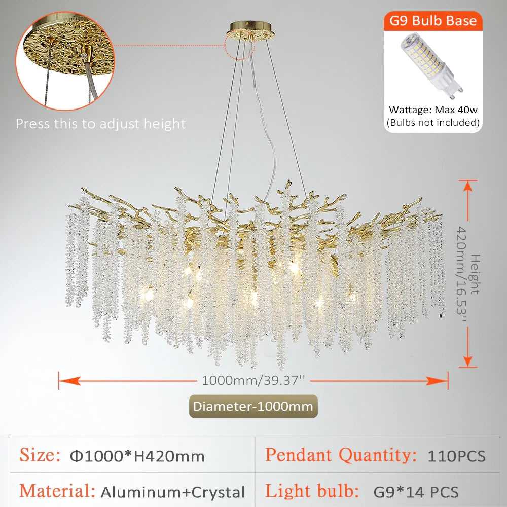 Round Gold Crystal Chandelier For Bedroom Living Room Dining Room Lounge Modern Luxury Gold Ceiling Crystal Branch Chandeliers