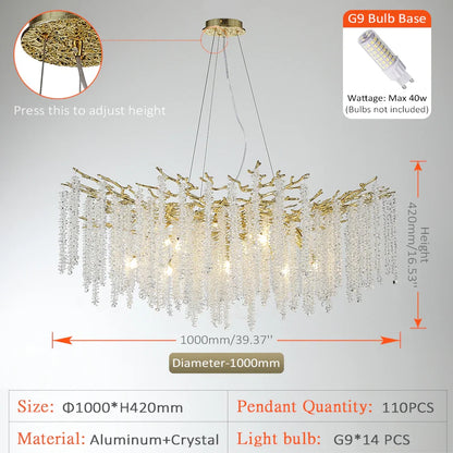 Round Gold Crystal Chandelier For Bedroom Living Room Dining Room Lounge Modern Luxury Gold Ceiling Crystal Branch Chandeliers