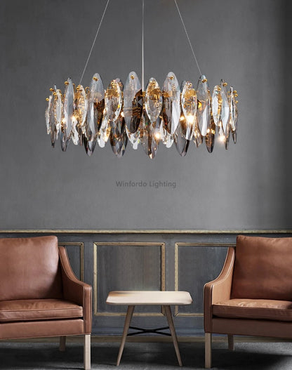 Modern Grey Clear Crystal Chandelier Light Luxury LED Lamp Fixture For Living Dining Room Winfordo Lighting