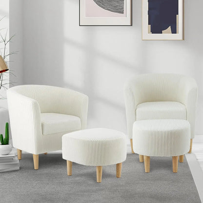 Accent Chair, Sherpa Chair White Fluffy Chair Teddy Barrel Chair with Ottoman Comfy ArmChair Footrest Set
