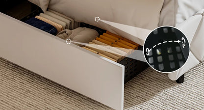 Queen Bed Frame with LED Lights, Upholstered Bed Frame with 4 Storage Drawers, Princess Platform Bed with Diamond Headboard