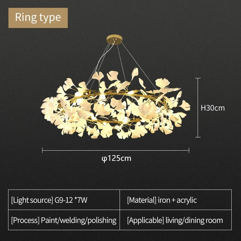 Nordic gingko leaf LED chandelier modern Kitchen living room Bedroom Dining room round interior loft ceiling hanging light