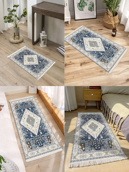 Handwoven cotton linen carpet retro Bohemian style square bedside geometric floor mat living room home decoration Bohemian manda