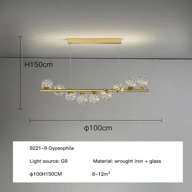 Modern Led Long Ceiling Chandelier Suspension Glass Balls Dining Table Room Kitchen Home Decor Hanging Lamp Front Desk Lights