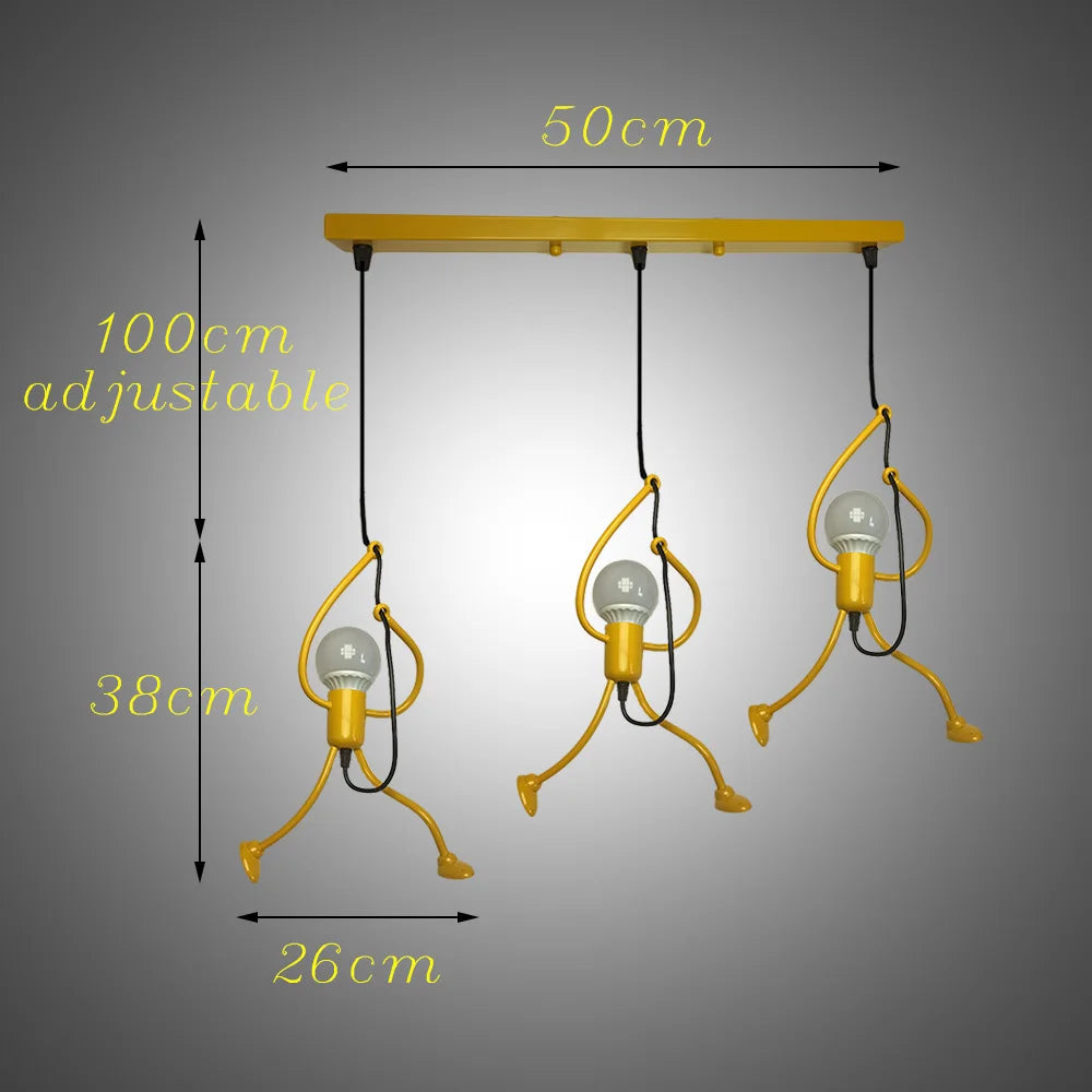 Pendant Lights Nordic Little Iron Man Hanging Lamp Retro Loft Lighting for Children's Room Kitchen Restaurant Coffee Bar Home