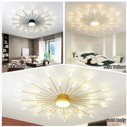 Led Firework Chandelier Dimmable For Living Room Bedroom Milk Yellow Ceiling Chandelier Dining Room LED Ceiling Lamp With Remote