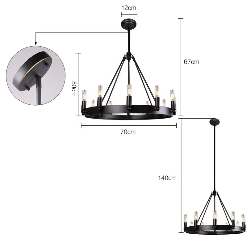 Industrial Vintage Black Chandelier For Kitchen Bedroom Living Room Indoor  Lighting Retro Wrought Iron Antique Pendant Lights