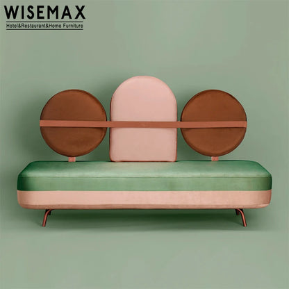 Retro Design Living Room Sofas Gold Metal Legs Pink Green High Back Velvet Fabric Sofa 2 Seat Bench for Hotel