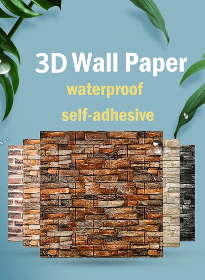 70cmx1/5/10m 3D Foam Self-Adhesive Wallpaper Waterproof Brick Wall Stickers Living Room Bedroom Wall Stickers Home Decoration