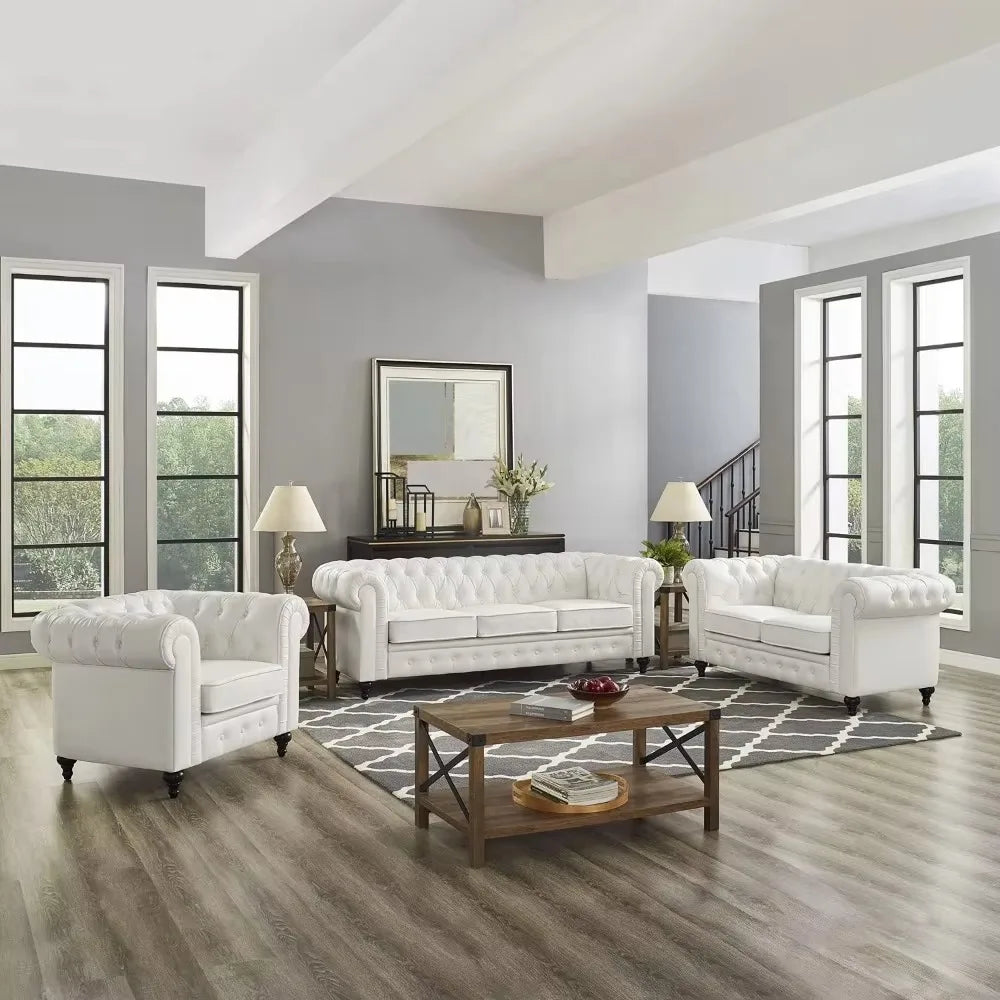 Chesterfield Sofa Set Living Room Chair Juegos Leather Couch Sofa Chair for Bedroom Modern Chesterfield Tufted Leather Chair