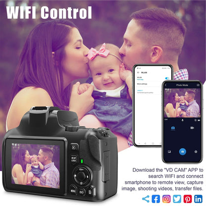 4K Professional Video SLR Camera 64MP Vlog Digital Camera for Youtube Livestream Webcam 10X Optical Zoom Photography Camcorder