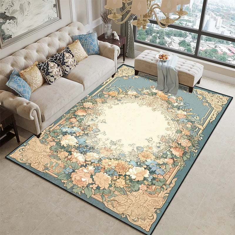 European Floral Large Carpet Living Room Luxury Decoration Home Bedroom Bedside Rugs Washable Cloakroom Non-slip Soft Mats Ковер