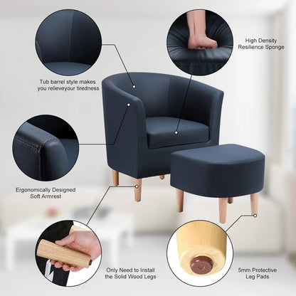 Accent Chair, Sherpa Chair White Fluffy Chair Teddy Barrel Chair with Ottoman Comfy ArmChair Footrest Set