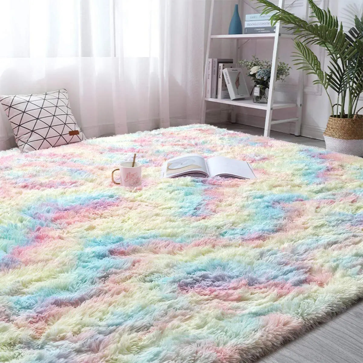 Ultra Soft Fluffy Area Rugs for Bedroom Shaggy Bedroom Carpet Plush Living Room Furry Floor Rugs Non-Slip Tie-Dyed Floor Carpet