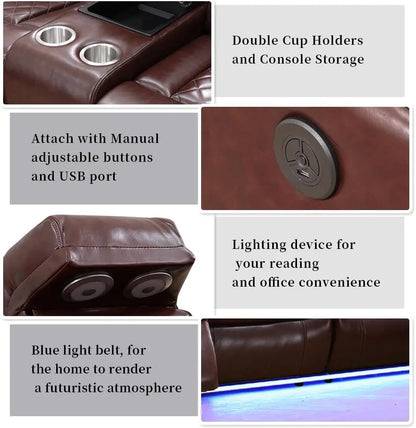 Living Room Set Brown L-shaped Leather Sofa Living Room Furniture Set Power Recliner Adjustable Sofa
