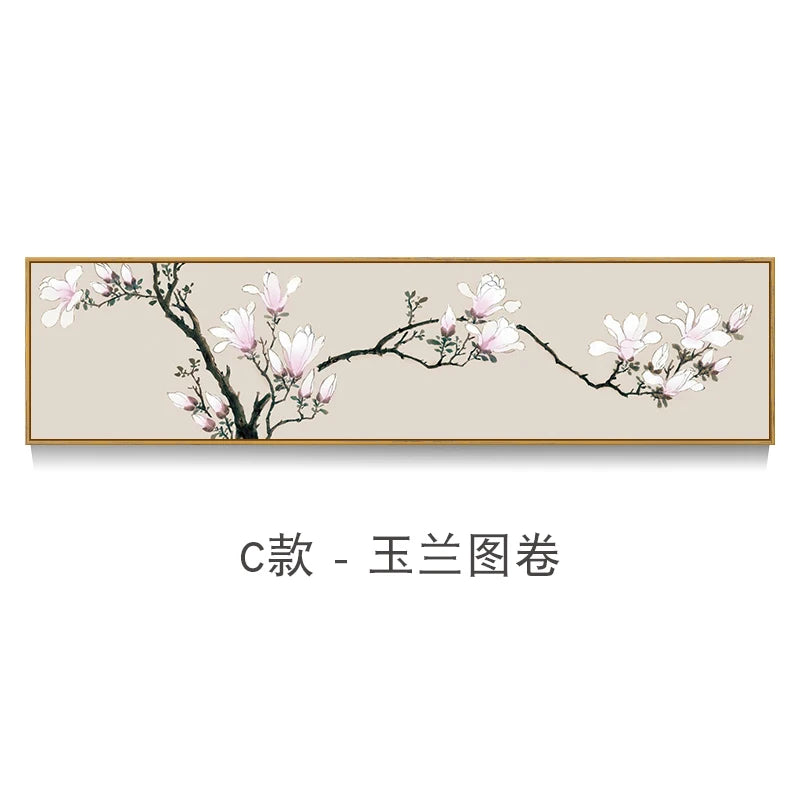 New Chinese Zen Flower and Bird Bedhead Painting Living Room Decoration Painting Sofa Background Wall Mural Painting Home Decor