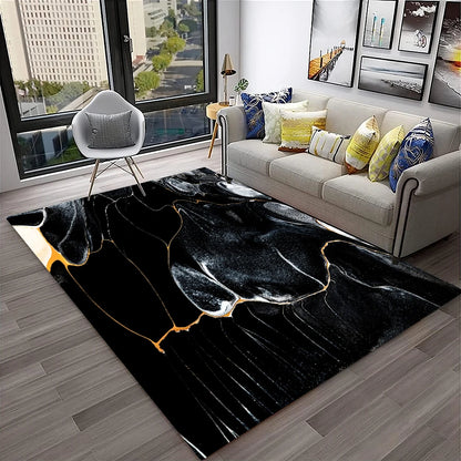 Luxurious Black Green Gold Colour Marble 3D Carpet Rug for Home Living Room Sofa Doormat Decor,kids Area Rug Non-slip Floor Mat