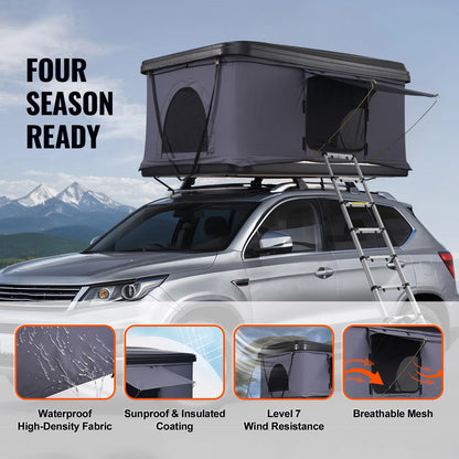 SucceBuy Rooftop Tent Hard Shell Roof Top with Telescopic Ladder Thick Mattress Waterproof Windproof Jeep SUV Van Pickup Truck